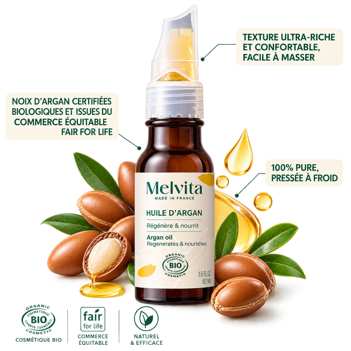 Melvita Huile d’Argan Bio Équitable 50 ml
