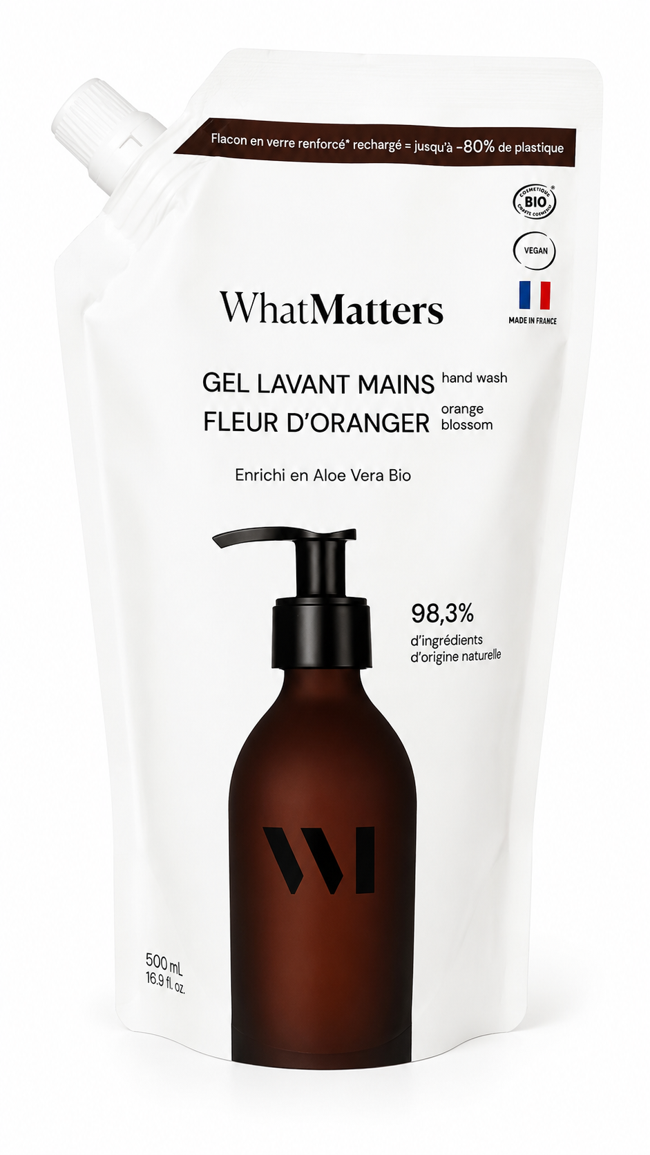 WhatMatters Éco-Recharge Gel Lavant Mains Fleur d'Oranger 500ml